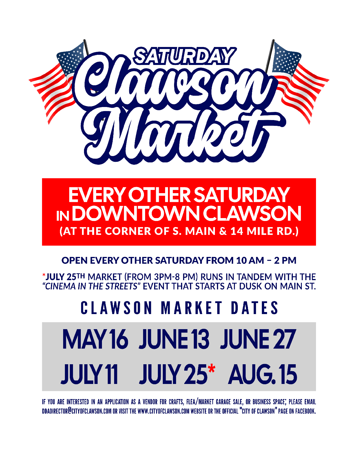 Saturday Clawson Market 2026 flyer